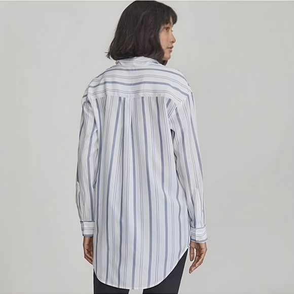 Elizabeth & James Blue White Striped Neck Tie Button Down Long Sleeve Shirt M - Picture 2 of 13